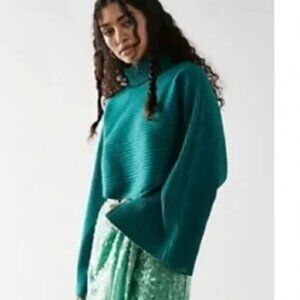 Free People Billy Mock Neck Sweater in alpine (dark green/teal). Size large